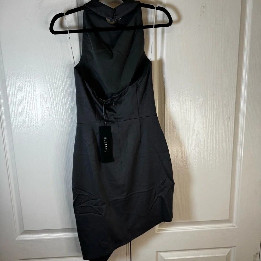 Elliatt x REVOLVE Camo Satin Dress in Charcoal NWT